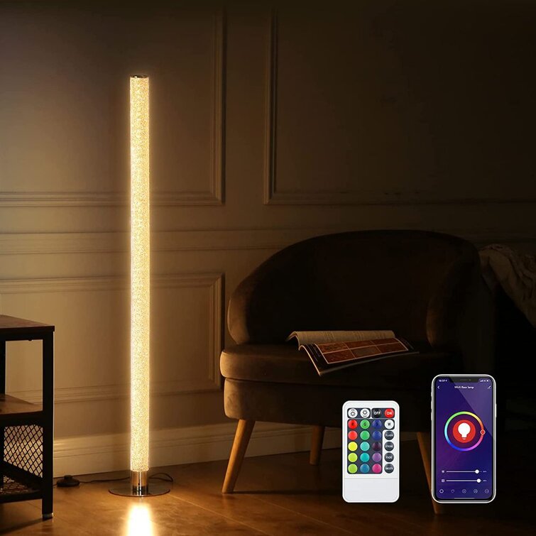 LED Corner Floor Lamp With Remote, Modern Dimmable Standing Tall Lamp Work  With Alexa, Google Home, Wifi Smart RGBW Color Changing Bright Light For 